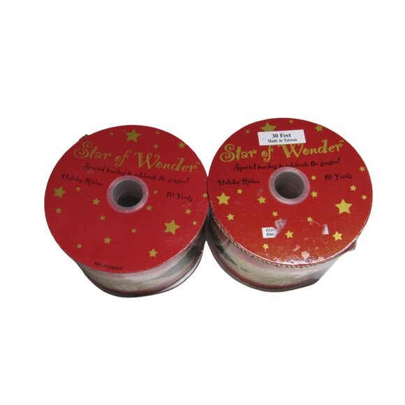 Wire Edged Ribbon Christmas Tree Pattern 2.5" wide 20yd 2 Rolls Craft Gift Wrap - Picture 4 of 8